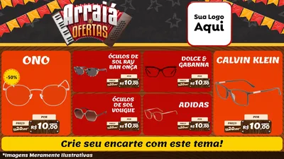 Modelo de TV para TV Horizontal com o tema Arraiá de Ofertas - Junina para Óticas