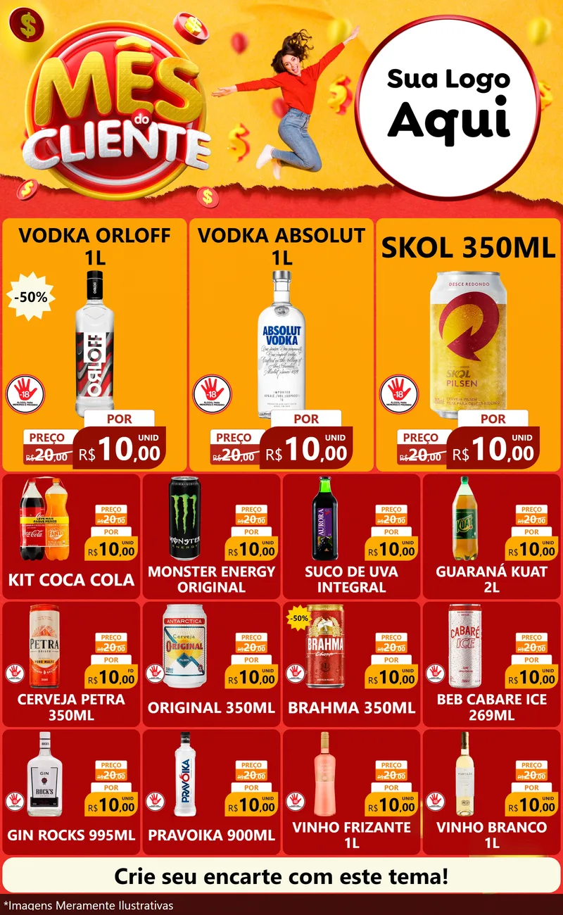 Modelo de Encarte para Encarte Grande com o tema Mês do Cliente para Distribuidora de bebidas