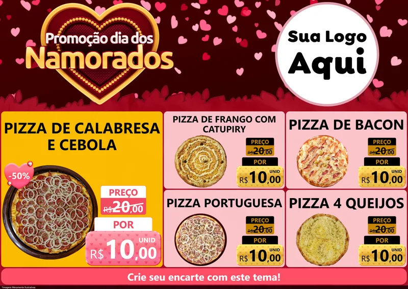 Modelo de Encarte para Encarte A4 Horizontal com o tema Promoção Dia Dos Namorados para Pizzaria