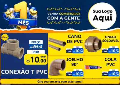 Modelo de Encarte para Encarte A4 Horizontal com o tema Um Mês de Aniversário para Tubos e conexões