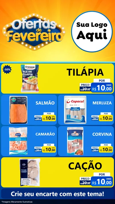 Modelo de TV para TV Vertical com o tema Ofertas de Fevereiro para Peixaria