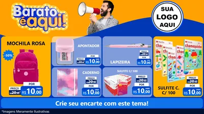 Modelo de TV para TV Horizontal com o tema Barato é aqui para Papelaria