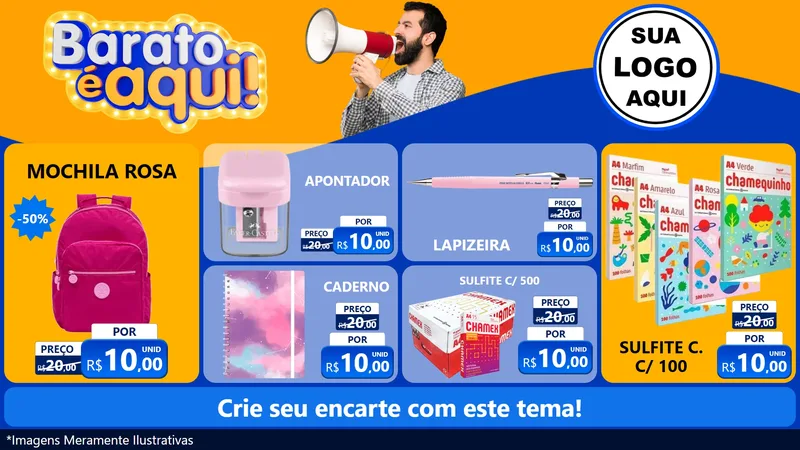 Modelo de TV para TV Horizontal com o tema Barato é aqui para Papelaria