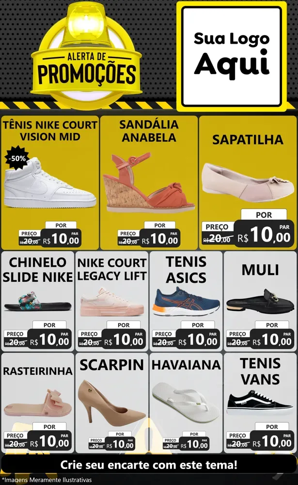 Modelo de Encarte para Encarte Grande com o tema Alerta de Promoções para Calçados