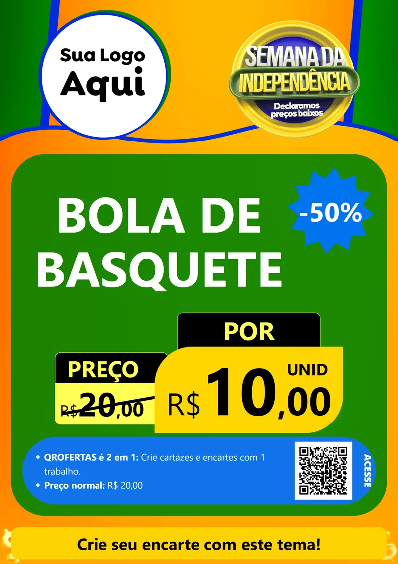 Modelo de Cartaz para Cartaz A4 Vertical com o tema Semana da Independência Declaramos Preços Baixos para Artigos Esportivos