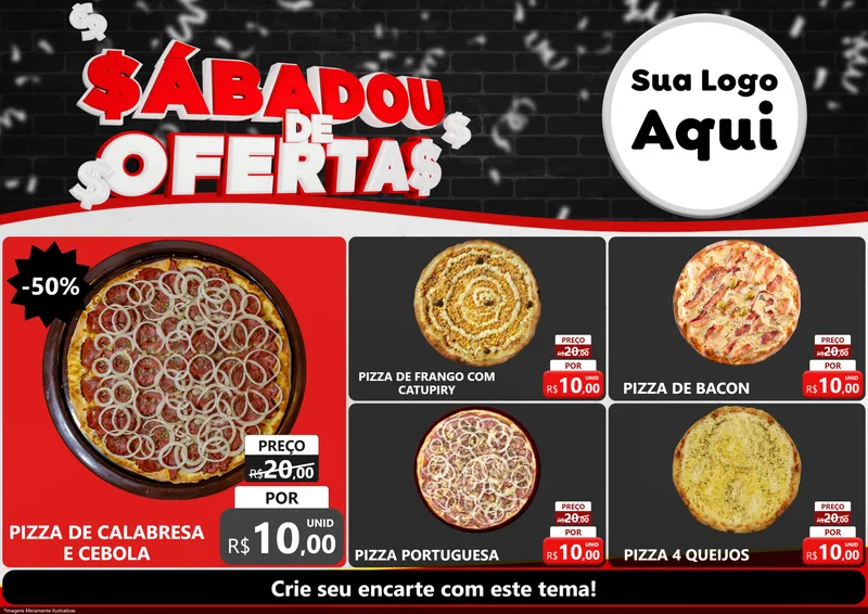 Modelo de Encarte para Encarte A4 Horizontal com o tema Sabadou de Ofertas para Pizzaria