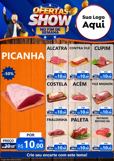 Modelo de Encarte para Encarte A4 Vertical com o tema Ofertas Show No Fim De Semana para Açougue