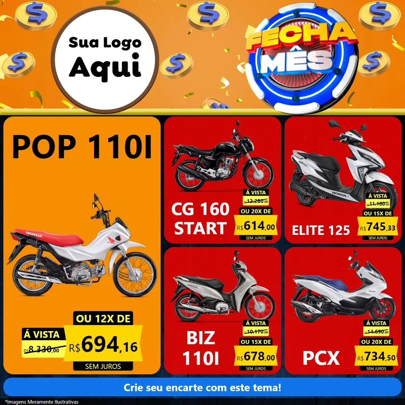 Modelo de Rede Social para Feed Facebook com o tema Fecha Mês para Concessionaria de Motos