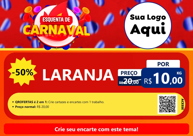 Modelo de Cartaz para Cartaz A4 Horizontal com o tema Esquenta de Carnaval para Hortifrúti