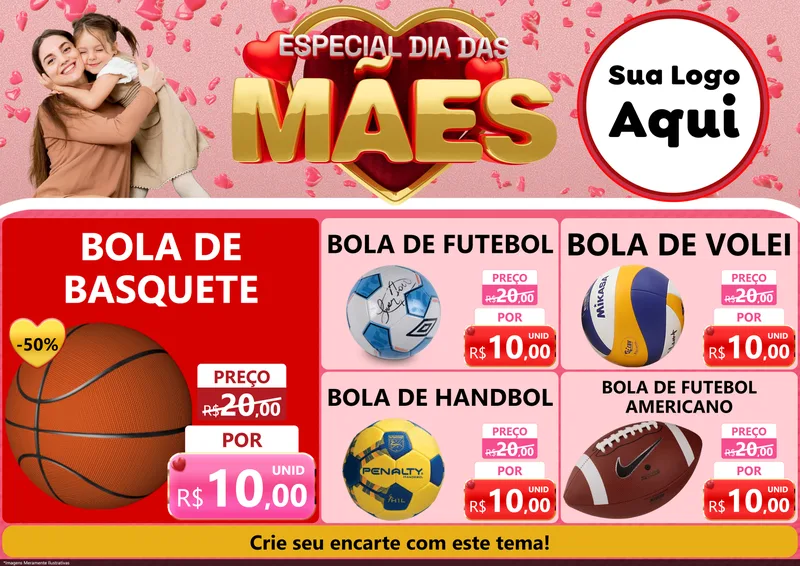 Modelo de Encarte para Encarte A4 Horizontal com o tema Especial Dia Das Mães para Artigos Esportivos