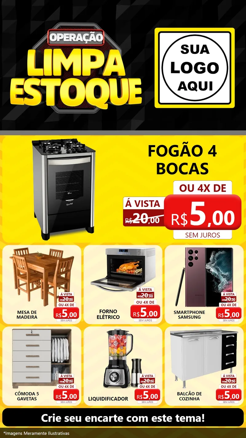 Modelo de Rede Social para Stories com o tema Operação Limpa Estoque para Móveis e Eletro