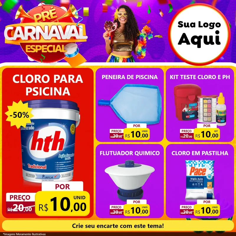 Modelo de Rede Social para Feed Facebook com o tema Pré-Carnaval Especial para Produtos para Piscina