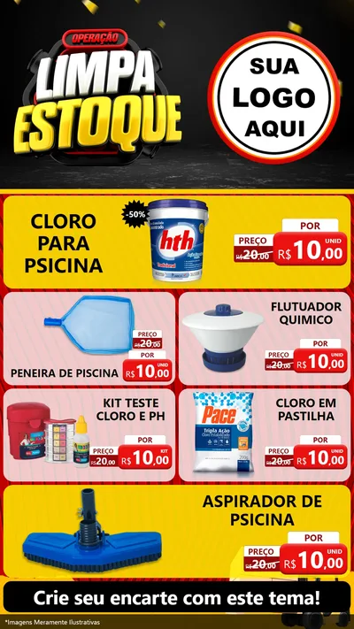 Modelo de TV para TV Vertical com o tema Operação Limpa Estoque para Produtos para Piscina