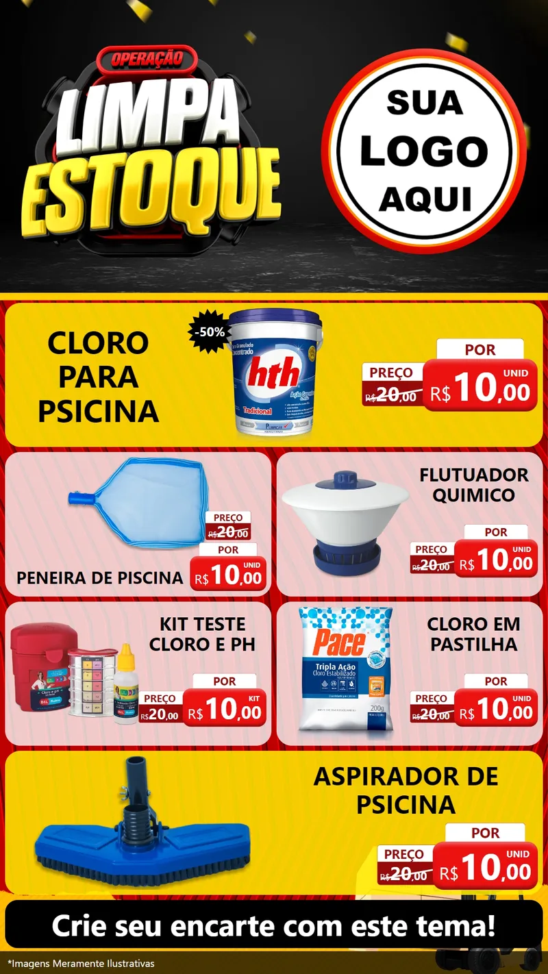Modelo de TV para TV Vertical com o tema Operação Limpa Estoque para Produtos para Piscina