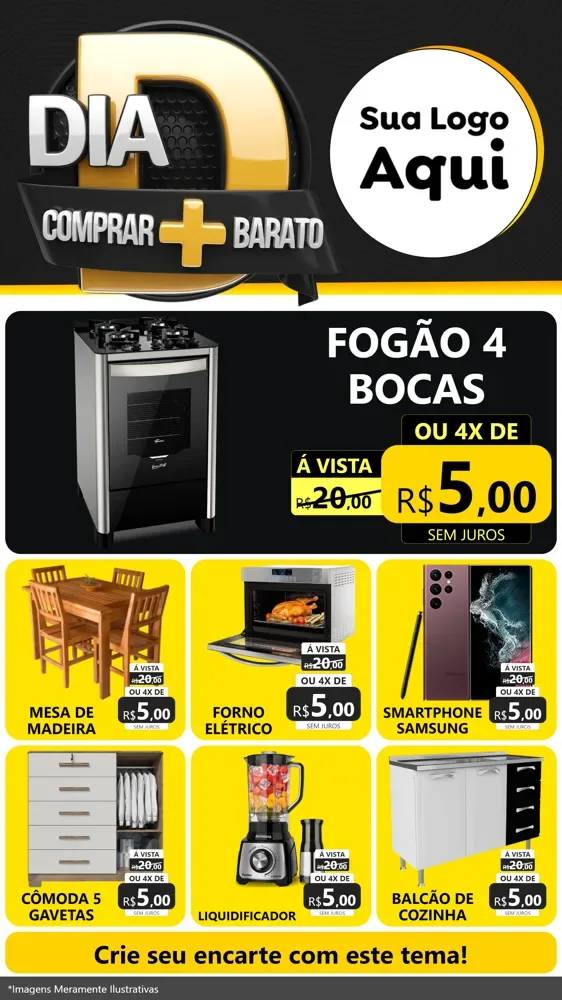 Modelo de Rede Social para Stories com o tema Dia D Mais Economia para Móveis e Eletro