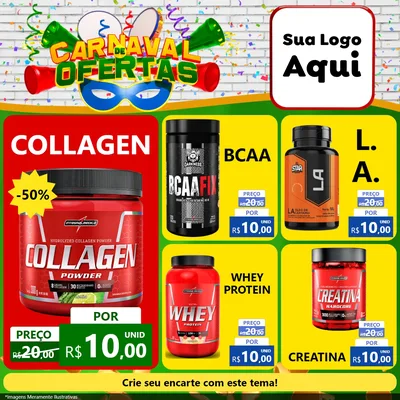 Modelo de Rede Social para Feed Facebook com o tema Carnaval de Ofertas para Suplementos alimentares