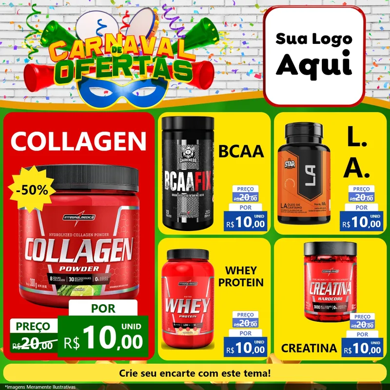 Modelo de Rede Social para Feed Facebook com o tema Carnaval de Ofertas para Suplementos alimentares