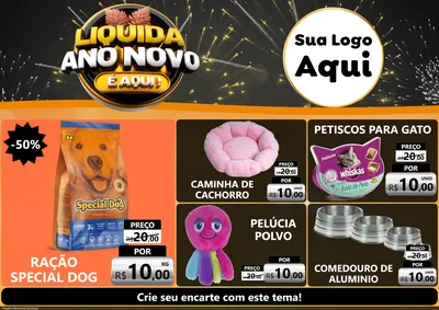Modelo de Encarte para Encarte A4 Horizontal com o tema Liquida Ano Novo É Aqui! para Pet Shop