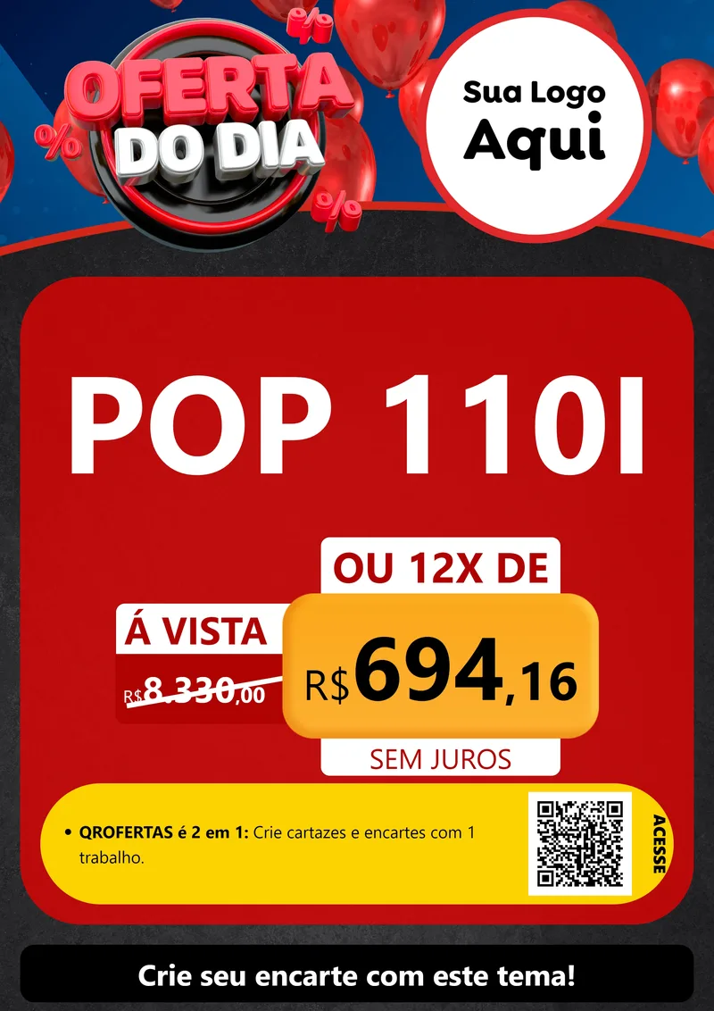 Modelo de Cartaz para Cartaz A4 Vertical com o tema Oferta do Dia para Concessionaria de Motos