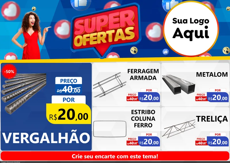 Modelo de Encarte para Encarte A4 Horizontal com o tema Super Ofertas para Ferragens