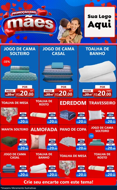 Modelo de Encarte para Encarte Grande com o tema Promoção das Mães para Cama, Mesa e Banho
