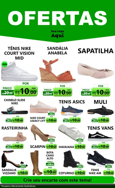 Modelo de Encarte para Encarte Grande com o tema Ofertas Verde Cartaz para Calçados