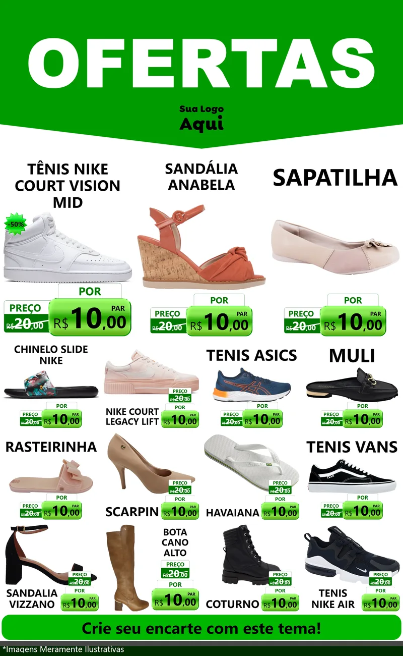 Modelo de Encarte para Encarte Grande com o tema Ofertas Verde Cartaz para Calçados
