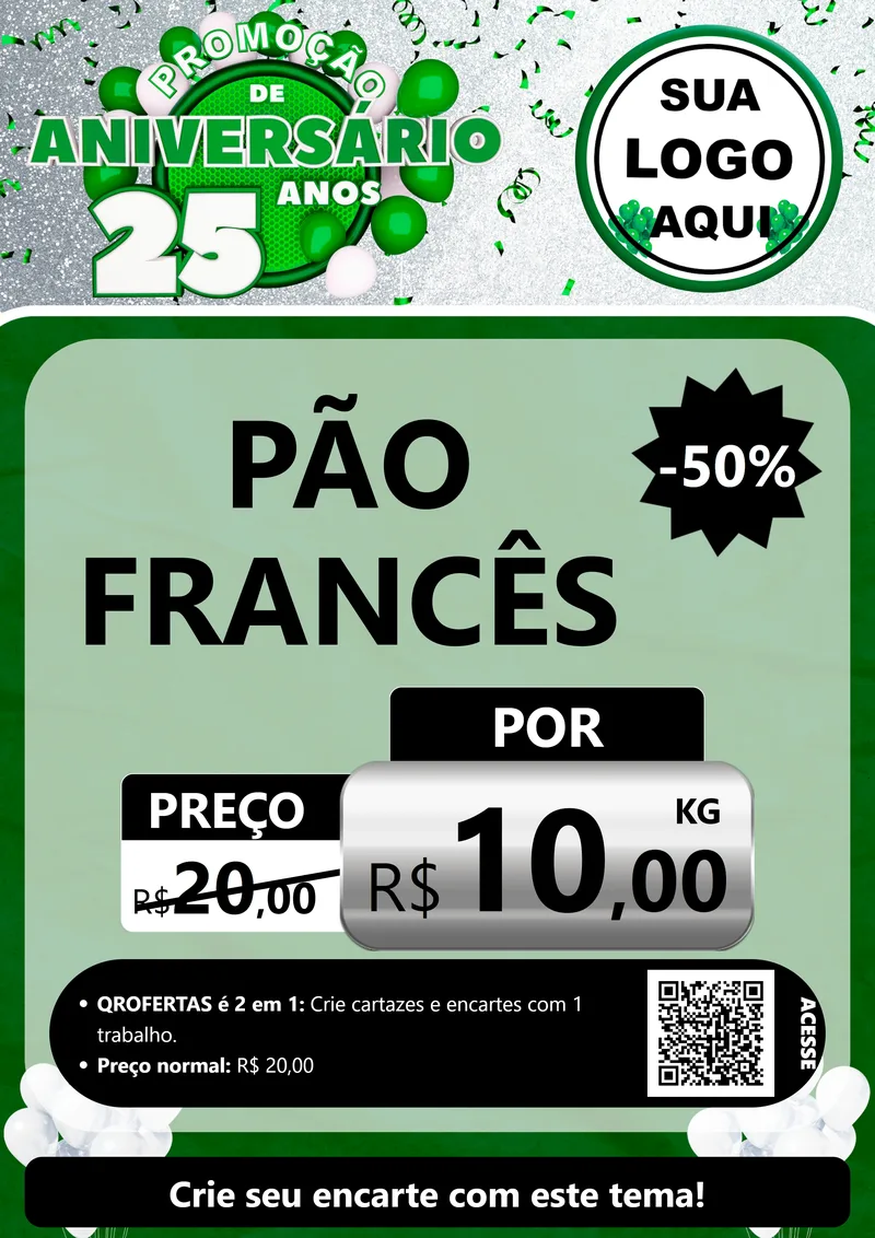 Modelo de Cartaz para Cartaz A4 Vertical com o tema Promoção de Aniversário - 25 Anos para Padaria