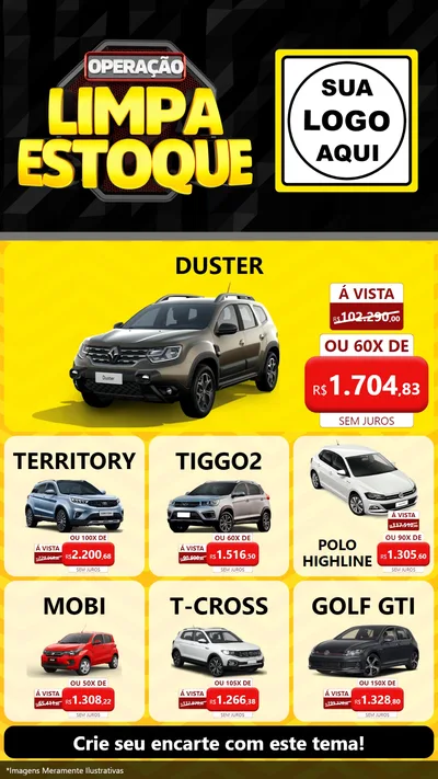 Modelo de Rede Social para Stories com o tema Operação Limpa Estoque para Concessionaria de Carros