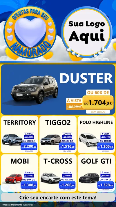 Modelo de Rede Social para Stories com o tema Ofertas Para Seu Namorado para Concessionaria de Carros