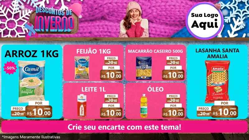 Modelo de TV para TV Horizontal com o tema Descontos de Inverno para Supermercado