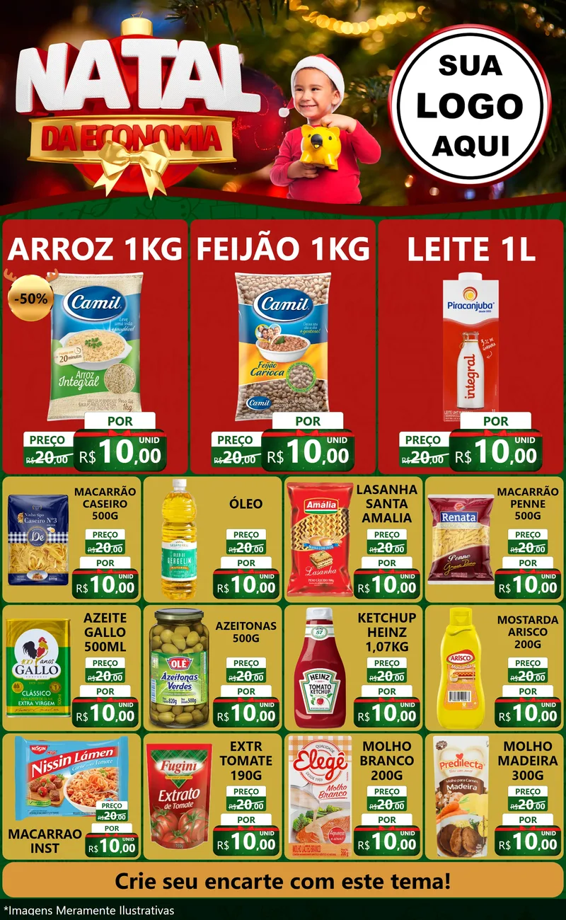 Modelo de Encarte para Encarte Grande com o tema Natal da Economia para Supermercado