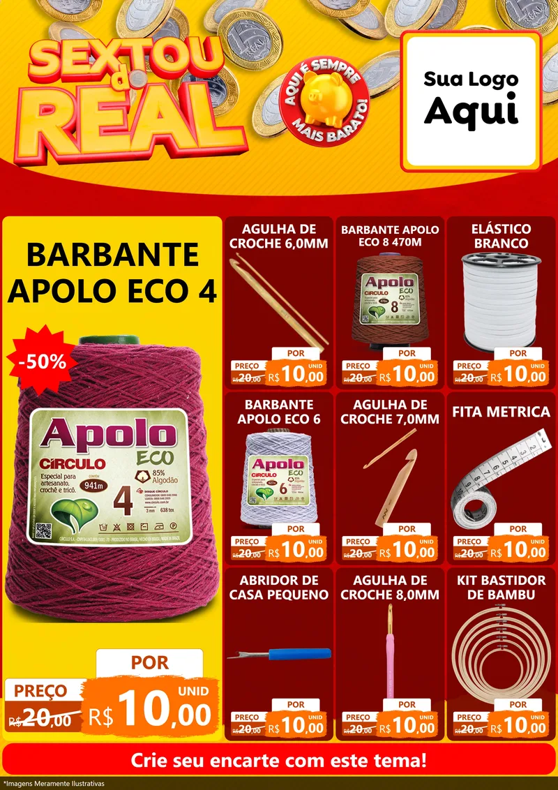 Modelo de Encarte para Encarte A4 Vertical com o tema Sextou do Real para Armarinho e Aviamentos