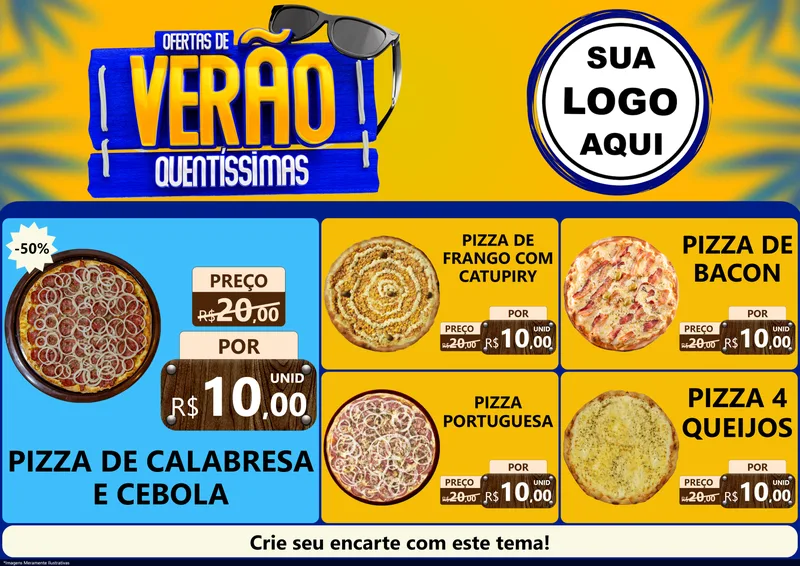 Modelo de Encarte para Encarte A4 Horizontal com o tema Ofertas de Verão Quentíssimas para Pizzaria