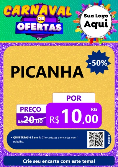 Modelo de Cartaz para Cartaz A4 Vertical com o tema Carnaval de Ofertas para Açougue