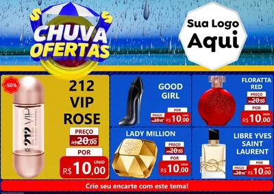 Modelo de Encarte para Encarte A4 Horizontal com o tema Chuva de Ofertas para Perfumes