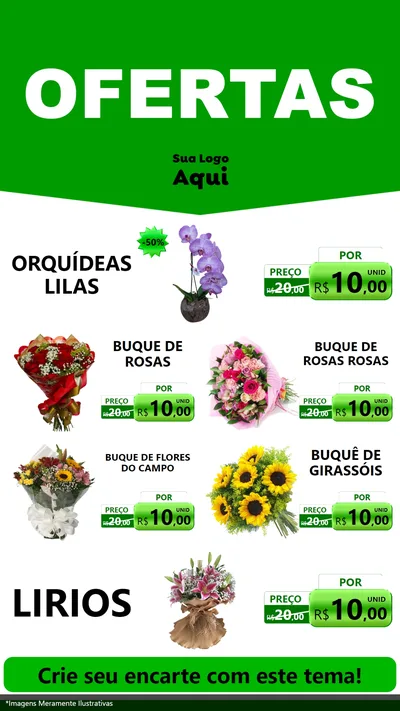 Modelo de TV para TV Vertical com o tema Ofertas Verde Cartaz para Floricultura e jardim