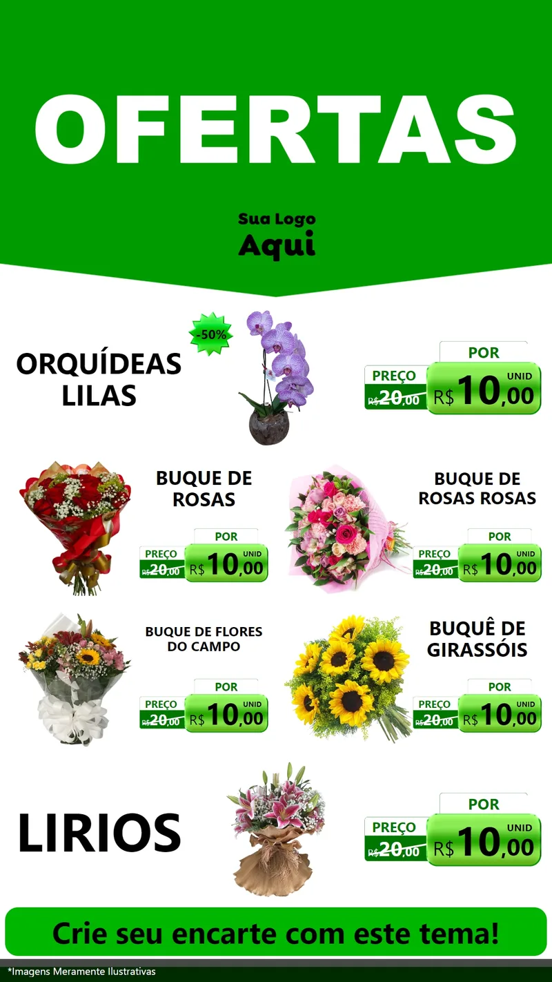 Modelo de TV para TV Vertical com o tema Ofertas Verde Cartaz para Floricultura e jardim