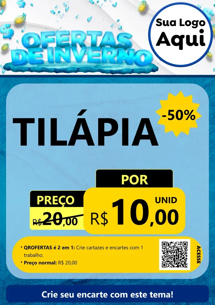 Modelo de Cartaz para Cartaz A4 Vertical com o tema Ofertas de Inverno para Peixaria
