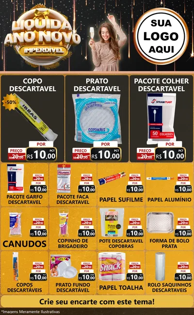 Modelo de Encarte para Encarte Grande com o tema Liquida Ano Novo Imperdível para Embalagens