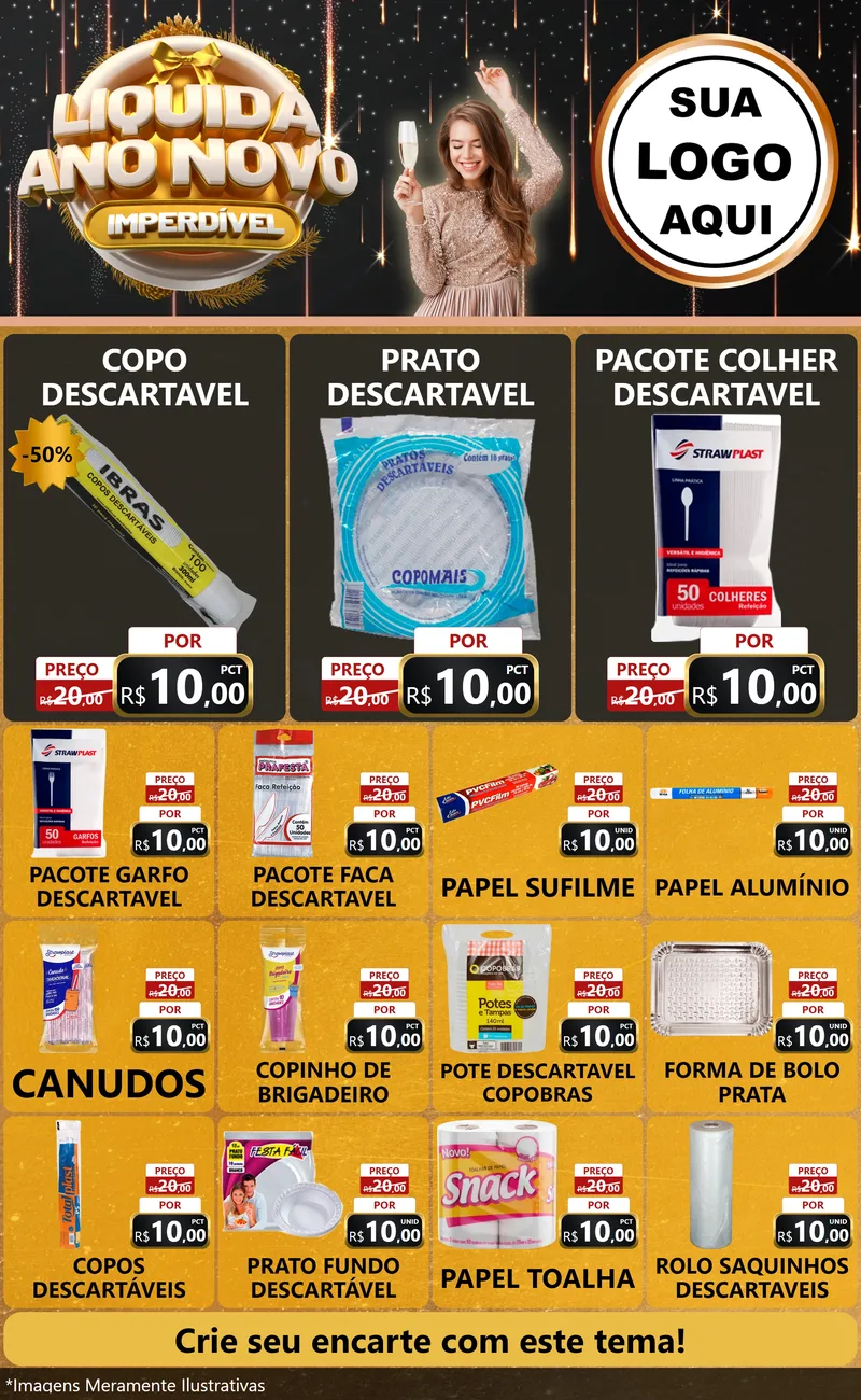 Modelo de Encarte para Encarte Grande com o tema Liquida Ano Novo Imperdível para Embalagens