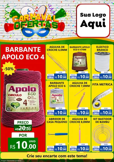 Modelo de Encarte para Encarte A4 Vertical com o tema Carnaval de Ofertas para Armarinho e Aviamentos