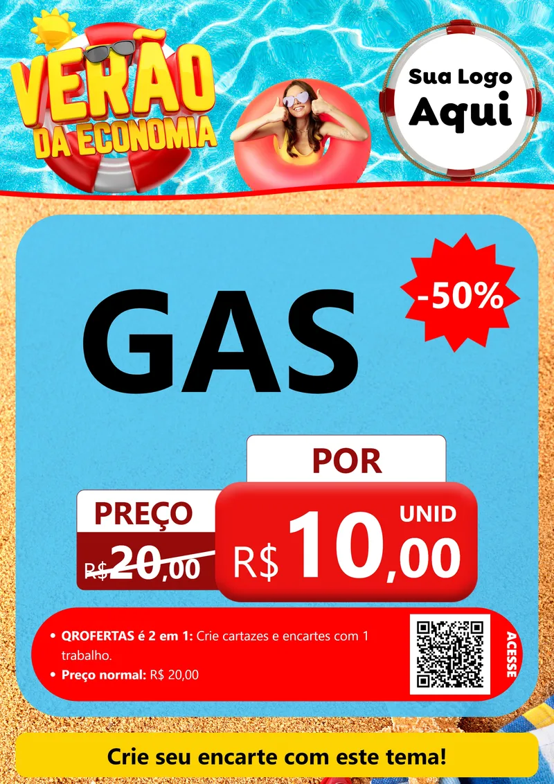 Modelo de Cartaz para Cartaz A4 Vertical com o tema Verão da Economia para Água e gás