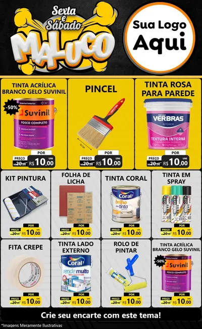 Modelo de Encarte para Encarte Grande com o tema Sexta e Sábado Maluco para Tintas e Ferramentas
