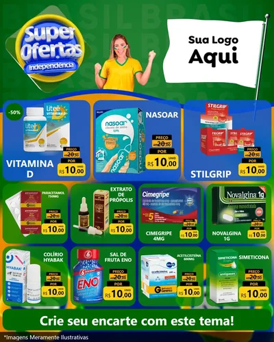 Modelo de Rede Social para Feed Instagram com o tema Super Ofertas de Independência para Farmácia