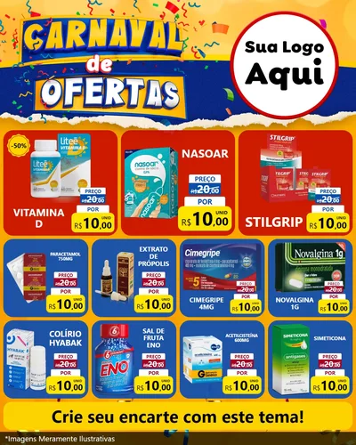 Modelo de Rede Social para Feed Instagram com o tema Carnaval de Ofertas para Farmácia