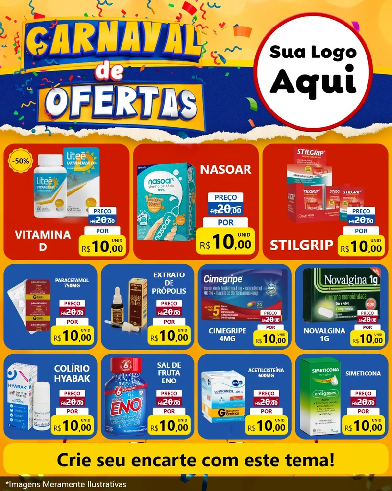 Modelo de Rede Social para Feed Instagram com o tema Carnaval de Ofertas para Farmácia