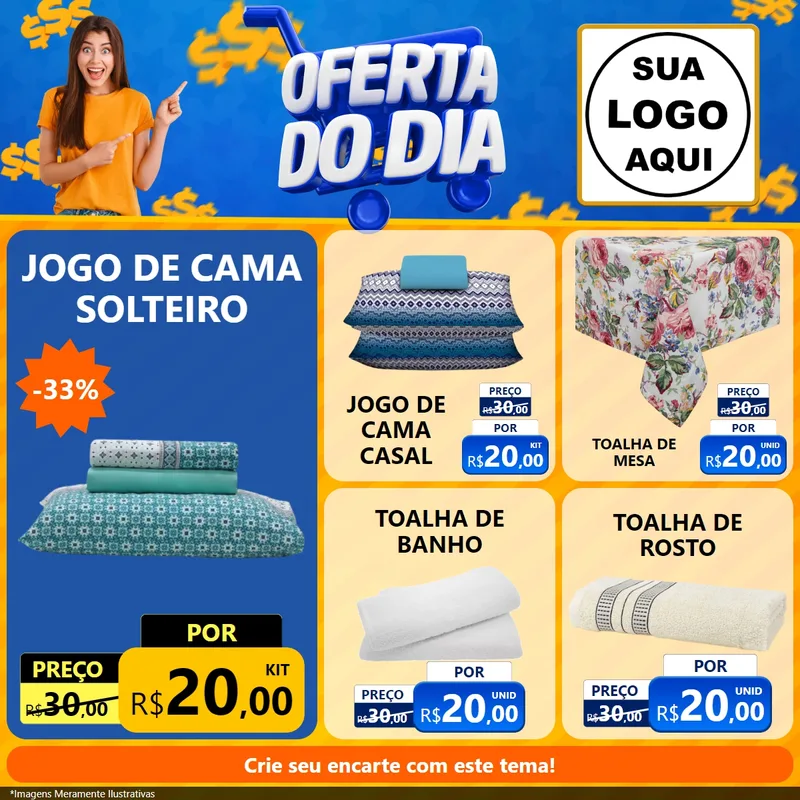 Modelo de Rede Social para Feed Facebook com o tema Oferta do Dia para Cama, Mesa e Banho