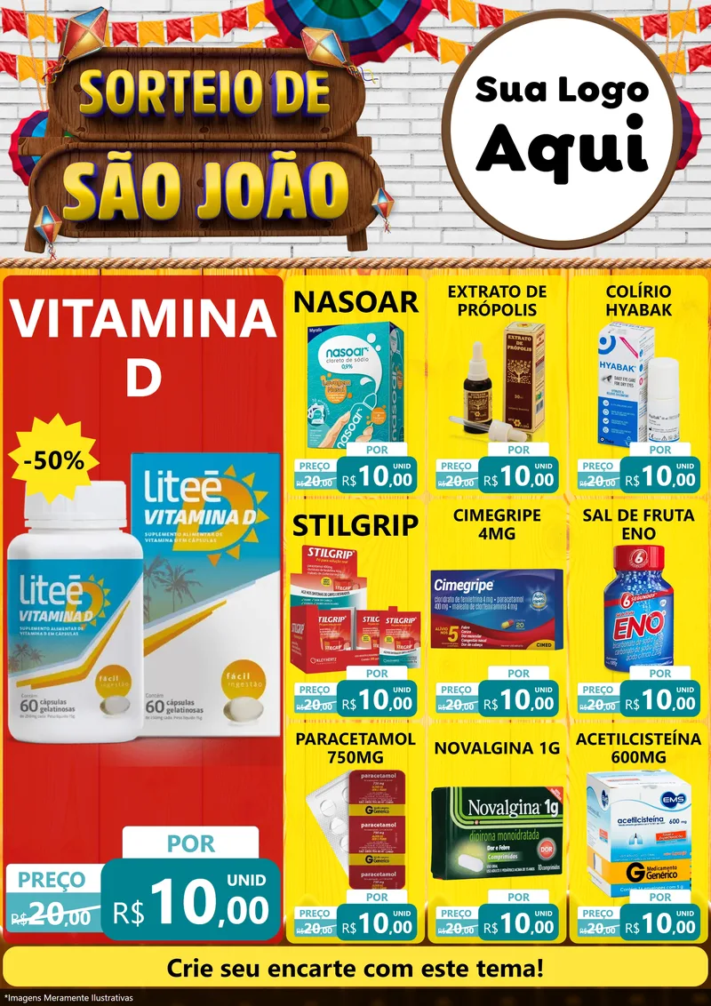 Modelo de Encarte para Encarte A4 Vertical com o tema Sorteio de São João para Farmácia
