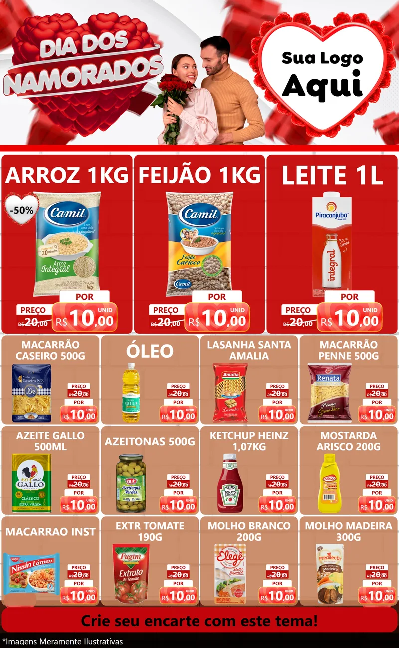Modelo de Encarte para Encarte Grande com o tema Dia dos Namorados para Supermercado